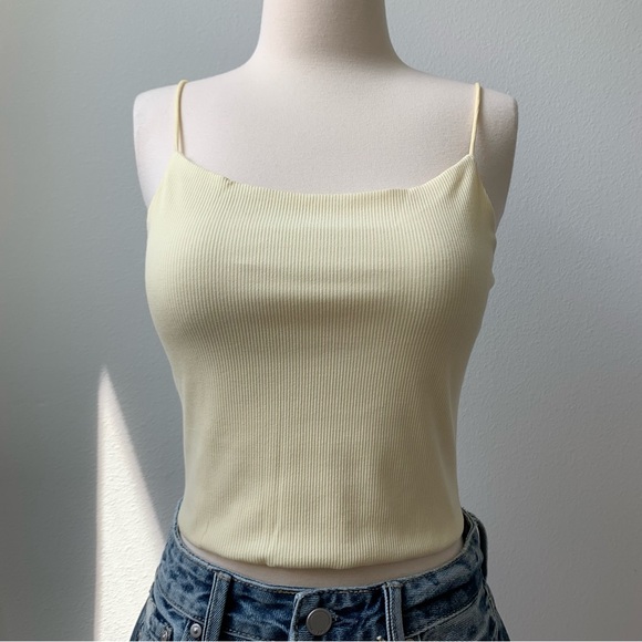 Round Neck Bungee Strap Rib Knit Tank Top - Butter - Picture 4 of 10